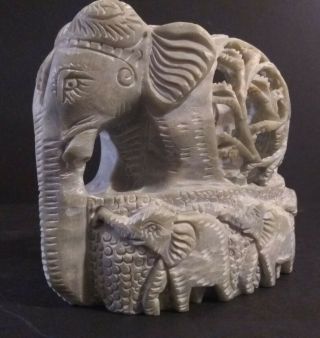Vintage Intricat Hand Carved Soapstone Elephant With Baby Elephant Inside