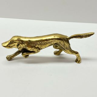 Vintage Brass Hunting Dog Pointer Sculpture Figure 7” Long,  Weighs 11 Oz 2