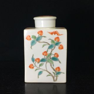Antique / Vintage Chinese Republic Period Famille Rose Porcelain Tea Caddy 15cm 2