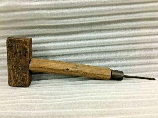 Old Vintage Antique Hand Made Wooden - Hand Tool For Drilling Small Holes