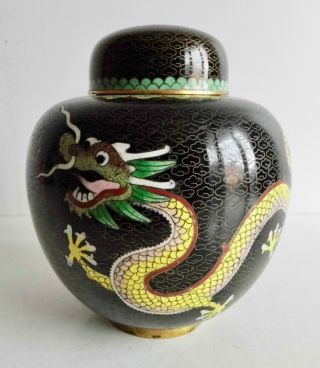 Fine Old Chinese Cloisonne Lidded Jar - 5 Clawed Imperial Dragon - Rare Piece