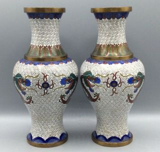 Antique Vintage Chinese Cloisonne 5 Claw Dragon Vases