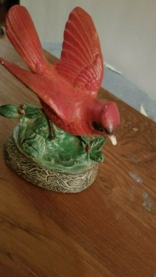 Vintage Ceramic Red Cardinal Bird Sitting On Stomp Figurine