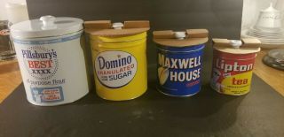 Vintage J.  L.  Clark Pillsbury’s Domino Maxwell House Lipton Tea Canister Tin Set