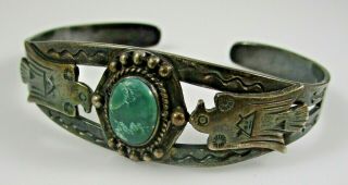 Fred Harvey Era Turquoise Cuff Bracelet Sterling Silver Vintage 15.  8 Grams