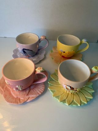 Disney Tea Cup Set Of 4 Winnie The Pooh Tigger Piglet Eeyore Flower Coffee