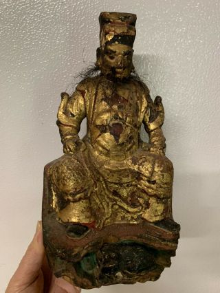 Antique Chinese Carved Wood Warrior Wooden Oriental Figures Statues Prayer