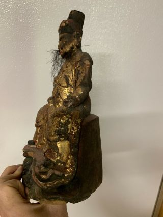 Antique Chinese Carved Wood Warrior Wooden Oriental Figures Statues Prayer 3