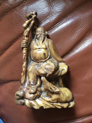 Antique Chinese Hand Carved Soapstone Figure Of Immortal (buddah) Heavy Cold
