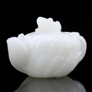 EXQUISITE CHINESE 100 NATURAL WHITE JADE HAND CARVED LOTUS TEAPOTS 2