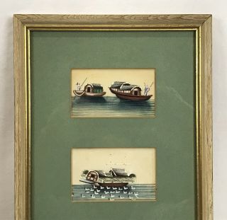 4 Antique Vintage Chinese Rice Paper Paintings Junk Cargo Sailboat Boats Ships 2