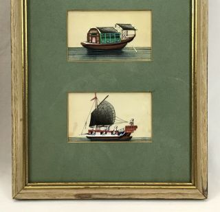 4 Antique Vintage Chinese Rice Paper Paintings Junk Cargo Sailboat Boats Ships 3