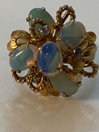 Vtg Art Deco Chinese Export Silver Opal Cluster Gold Wash Ring Antique Sz 6