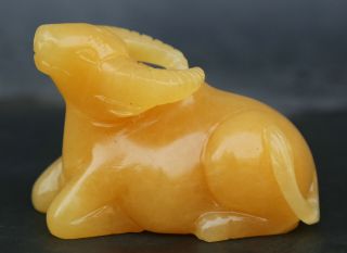 4.  3 " Chinese Yellow Jade Hand Carving 12 Zodiac Animal Cattle Ox Bull Oxen Statue
