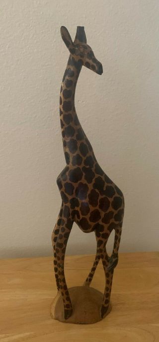 Vintage 18 " Hand Carved Wooden Giraffe - Solid Wood - Made In Kenya