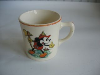 Vtg Mickey Mouse Fireman Walt Disney Enterprises Mug Cup Patriot China 1930s