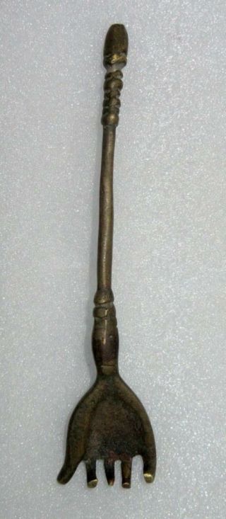 Antique Old Collectible Rare Brass Hand Carved Hand Shape Itch Scabies Remover