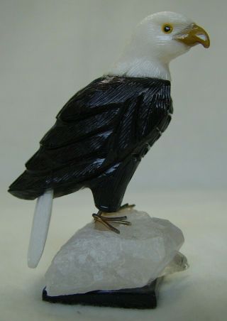 Gemstone Bird Sculpture Hand Carved Eagle From Peru/quartz Crystal Base 20023