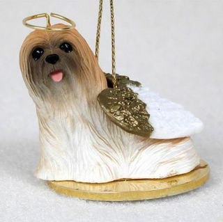 Lhasa Apso Ornament Angel Figurine Hand Painted Brown