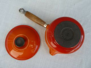 Vtg Le Creuset Cast Iron Flame Orange Enamel Wood Handle 14 Spout Saucepan Lid