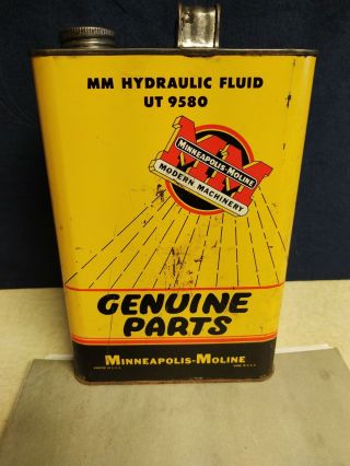 Vintage Minneapolis Moline Tractor Mm 1 Gallon Tin Oil Can Hydraulic