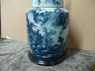 Blue Ginger Jar Large Lamp Vintage Porcelain Asian Chinoiserie 3