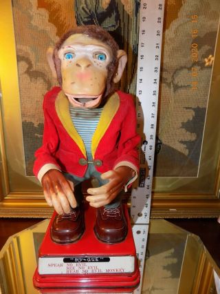 Vtg 1950 - 60 Rosko T.  M Nomura Japan Tin Toy Hy - Que Monkey (see - Speak - Hear No Evil)