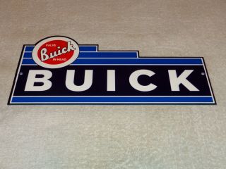 Vintage " Buick Valve In Head " Die - Cut 12 " Metal Car,  Truck,  Gasoline & Oil Sign