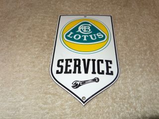Vintage Lotus Sports Car Service 6 " Porcelain Metal Gasoline & Oil Sign,  Wrench