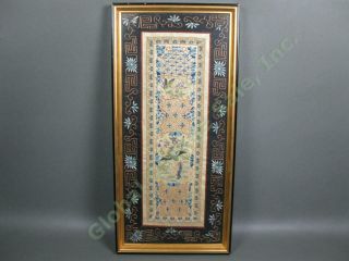 Antique Chinese Peacock Bird Butterfly Silk Embroidery Floral Tapestry Art Panel