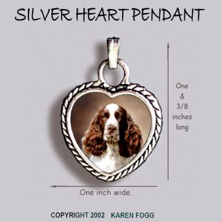 English Springer Spaniel Dog Red White - Ornate Heart Pendant Tibetan Silver