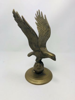 Vintage Brass Bald Eagle Statue Figurine Open Wings - 11 " Tall,  On Ball,  Stand