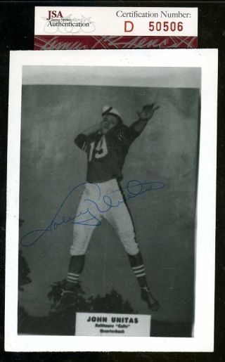 Johnny Unitas Vintage Jsa Authentcated Autograph 4x6 Photo Signed