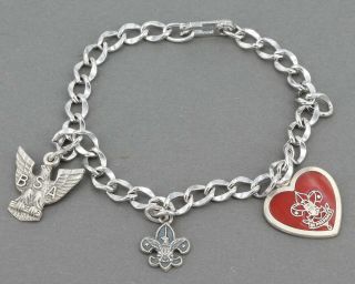 7 " Bracelet With 3 Vintage Sterling Silver Boy Scout Charms