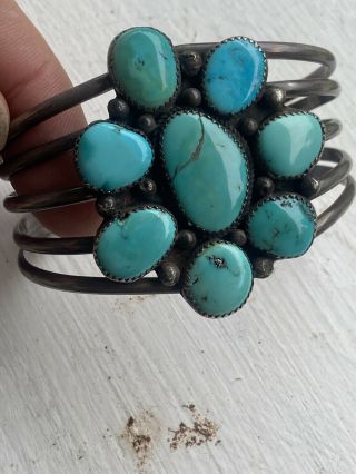 VINTAGE Sterling Silver / Turquoise Ladies Navajo Cuff Bracelet Stamped “R” 2