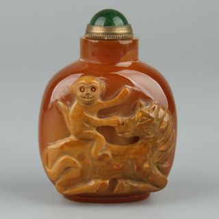 Chinese Exquisite Hand Carved Horse And Monkey Carving Agate Snuff Bottle