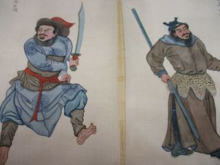 Two Vintage Chinese Figural Paintings On Silk 9 X 7 Signed