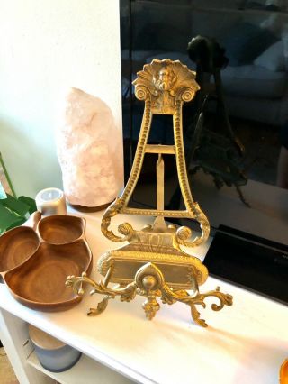 Vintage Ornate Large 17” Tall Brass Gold Gilt Easel Art Display Stand