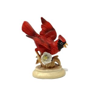 Red Cardinal Porcelain Figurine Red Bird On Branch & Flowers Vintage Japan