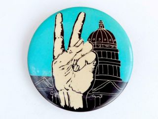 1969 Peace Sign Black Capitol Anti - War March On Washington Pinback Button Horn