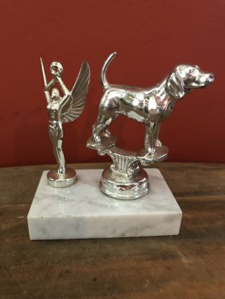 Vintage Cast Metal Dog Trophy On Marble Base