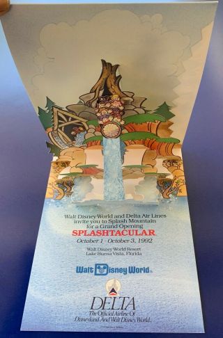 Walt Disney World and Delta Airlines Splash Mountain Grand Opening Invitation. 3