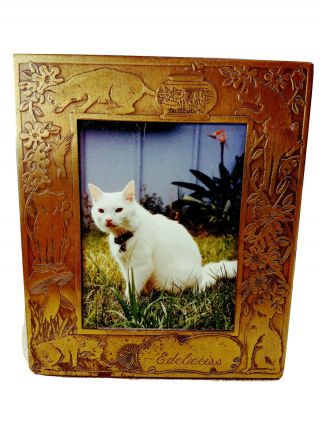 M.  W.  Carr & Co.  1980s Brass Picture Photo Frame Embossed Cats Engraved Edelweiss