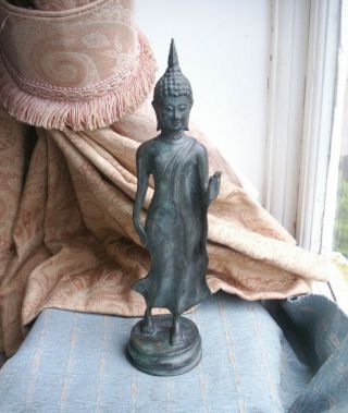 Old Vintage Bronze Fine Standing Thai Buddha Figure Bhuddism Thailand Bhuddist