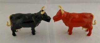 Vintage Red Black Plastic Moo Cow Bull Salt & Pepper Shakers