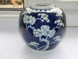 Antique Chinese Blue & White Prunus Blossom Decorated Porcelain Jar H11.  75 Cm (3