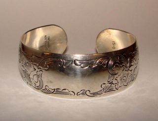 Vintage Sterling Silver S.  Kirk & Son Flowers Cuff Bracelet Engravable Wide