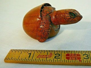 Hand - Carved Sea Turtle Hatching From Egg Walnut Signed Carving Wood Figurine