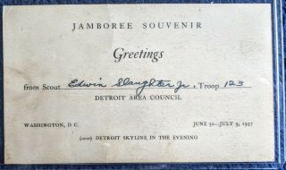 Boy Scout - 1937 National Jamboree Post Card - Detroit Area Council