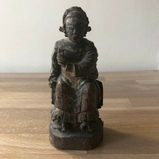 Lovely Antique Chinese Carved Wood Statue Of Emperor Or Court Official